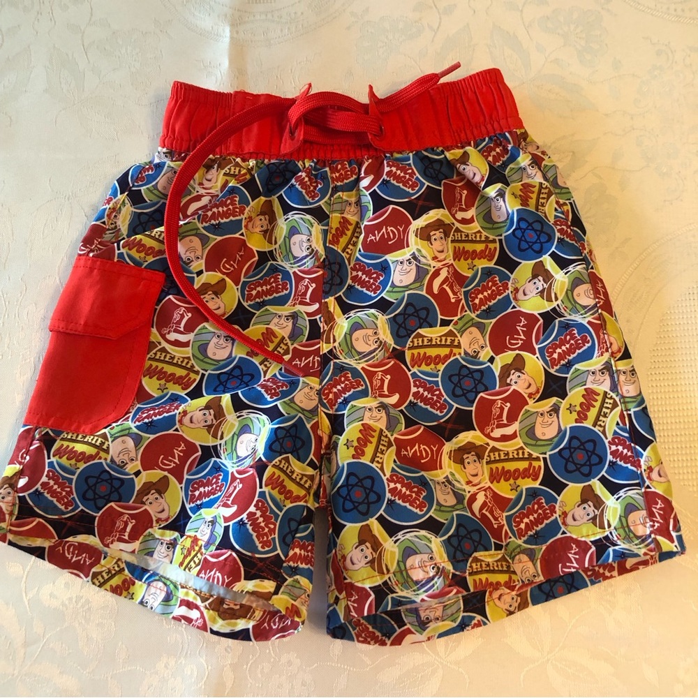 Disney Toy Story Boys Size 3 Red Swimming Trunks Baiting Shorts Mesh Lining